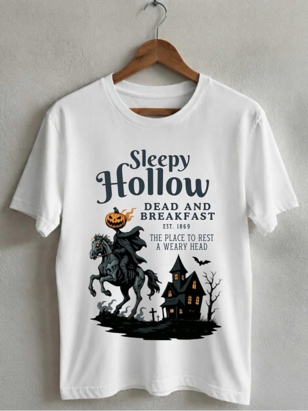 White Gildan Shirt Sleepy Hollow Graphic Tee